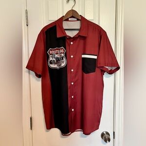 Men’s‎ Route 66 Red and Black Button Up Short Sleeve Shirt